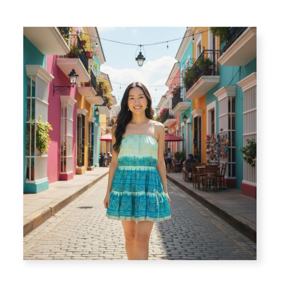 new Hale Bob ♕ Crinkled Silk Print Midi Skirt ♕ Aqua Ombre ♕ Gold Print ♕ Medium - Picture 15 of 16